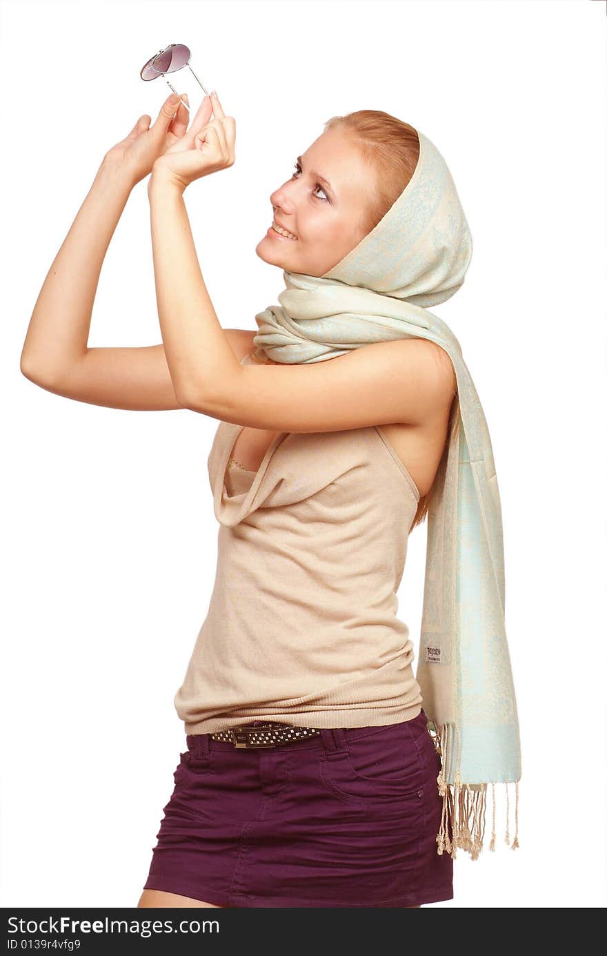 The young woman on a white background