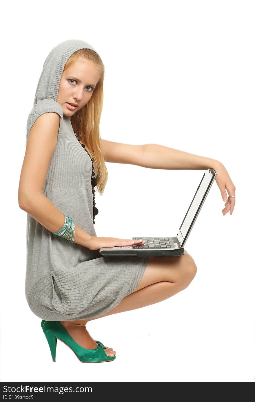 The young woman on a white background