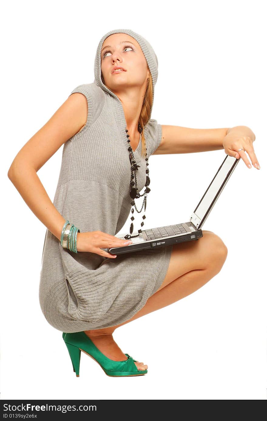 The young woman on a white background