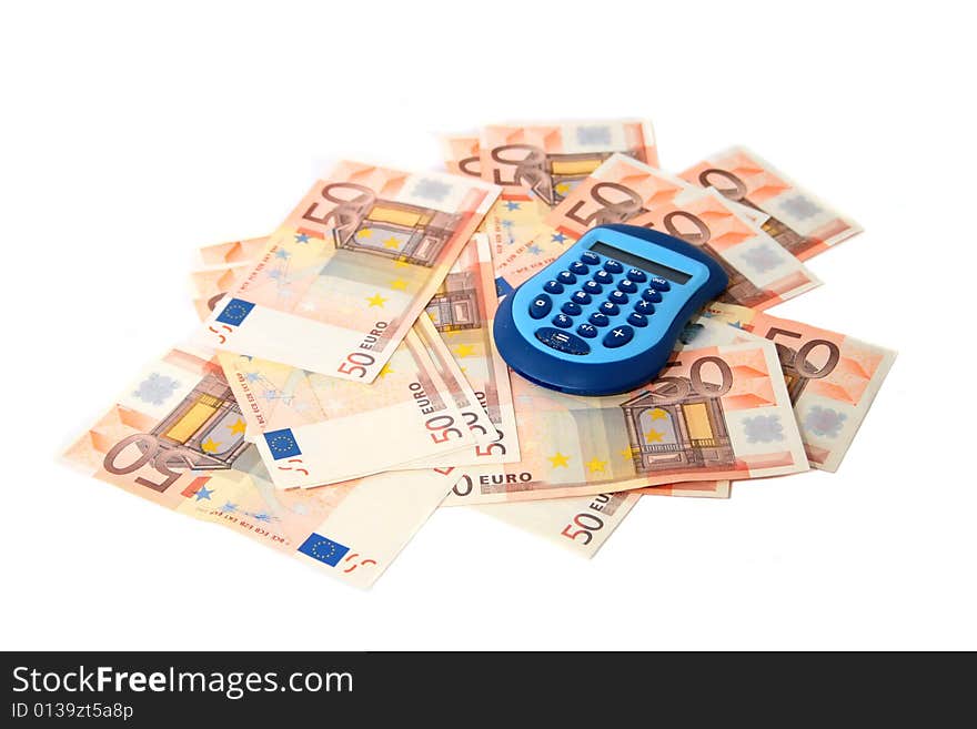 Calculator and euros. Financical conceptual image. Calculator and euros. Financical conceptual image.