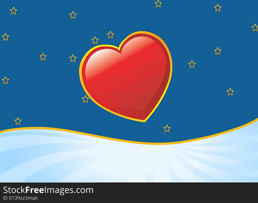 A heart lined by yellow strokes in a blue background