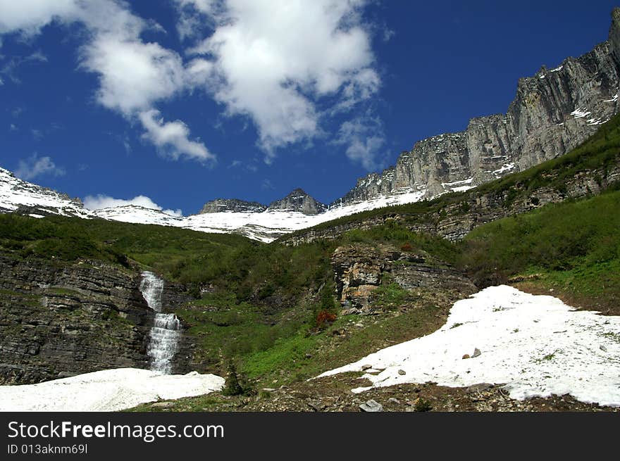 Glacier National Park, Canada - waterfall, early summer