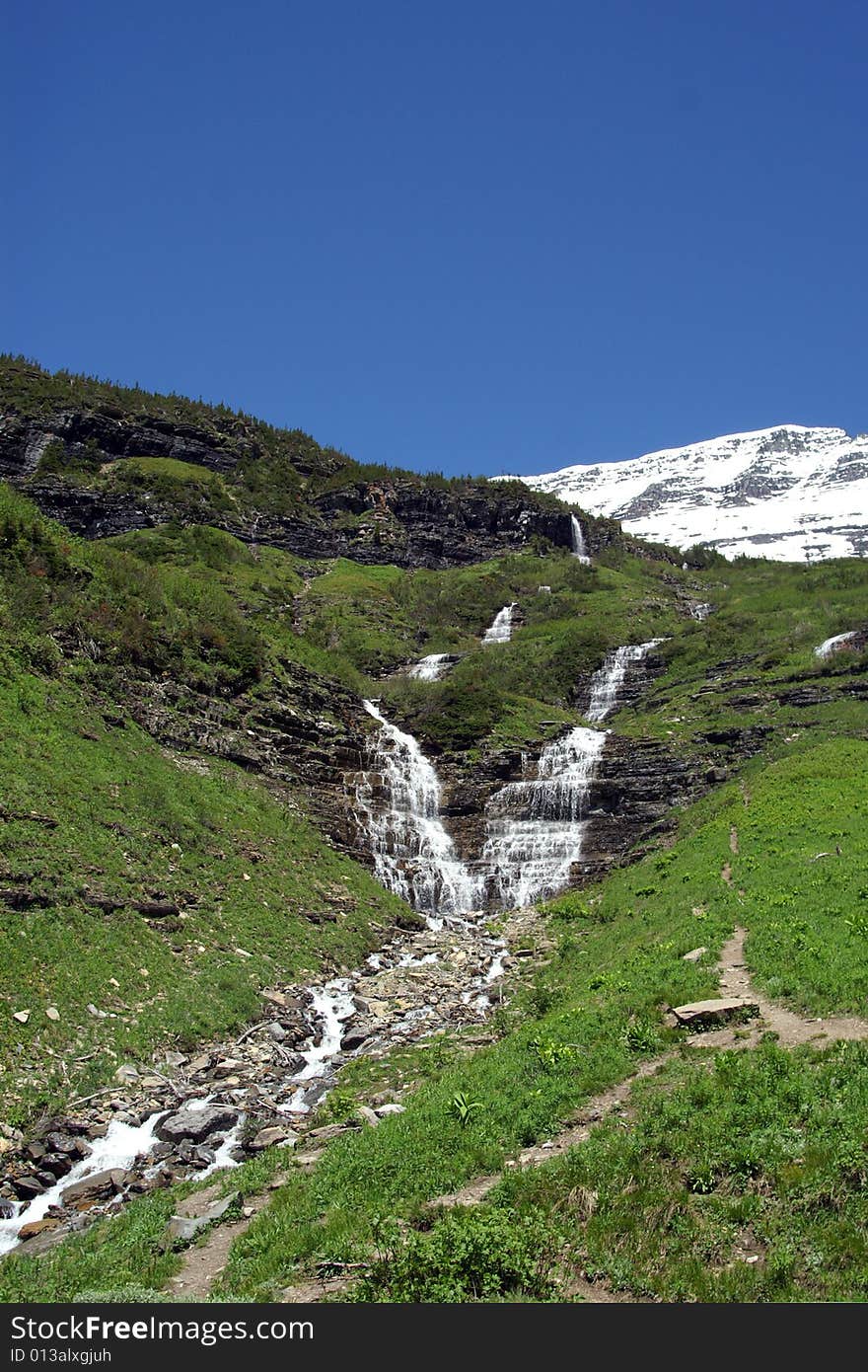 Glacier National Park Waterfall in early summer