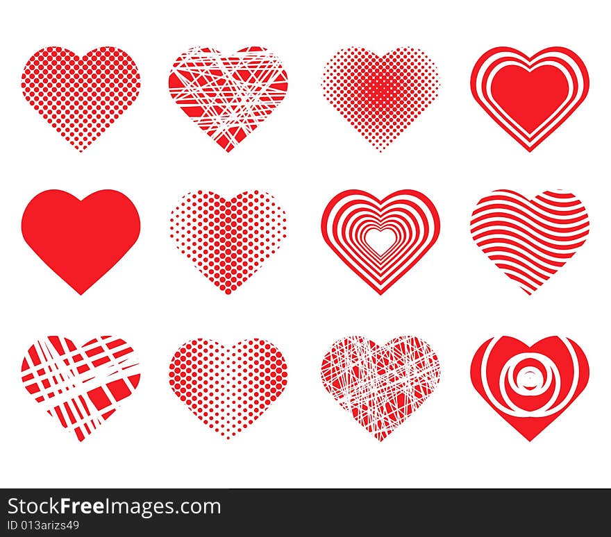 Collection of vector red hearts. Collection of vector red hearts