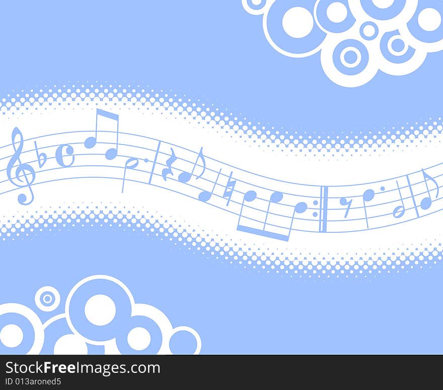 Blue musical halftone background with circles. Blue musical halftone background with circles