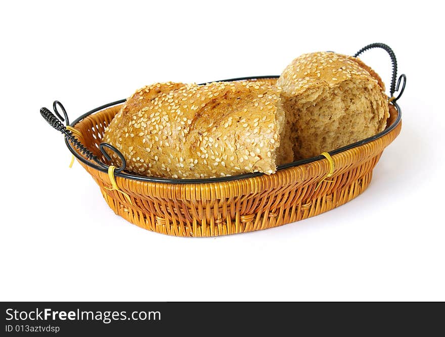 Fresh roll in a basket isolated on a white background