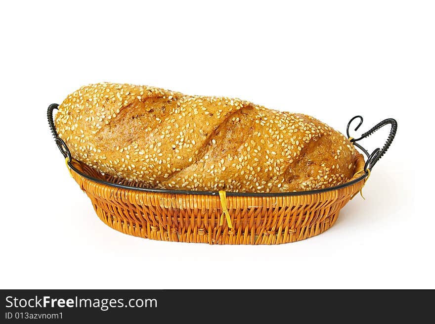 Fresh roll in a basket isolated on a white background