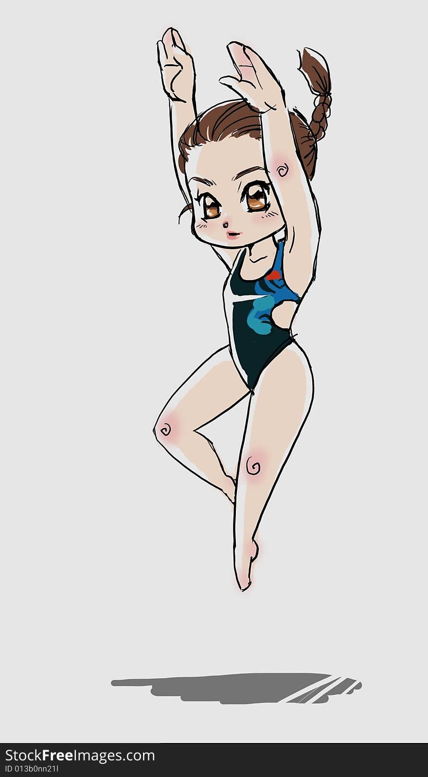 Cartoon diving girl for Olympic games.