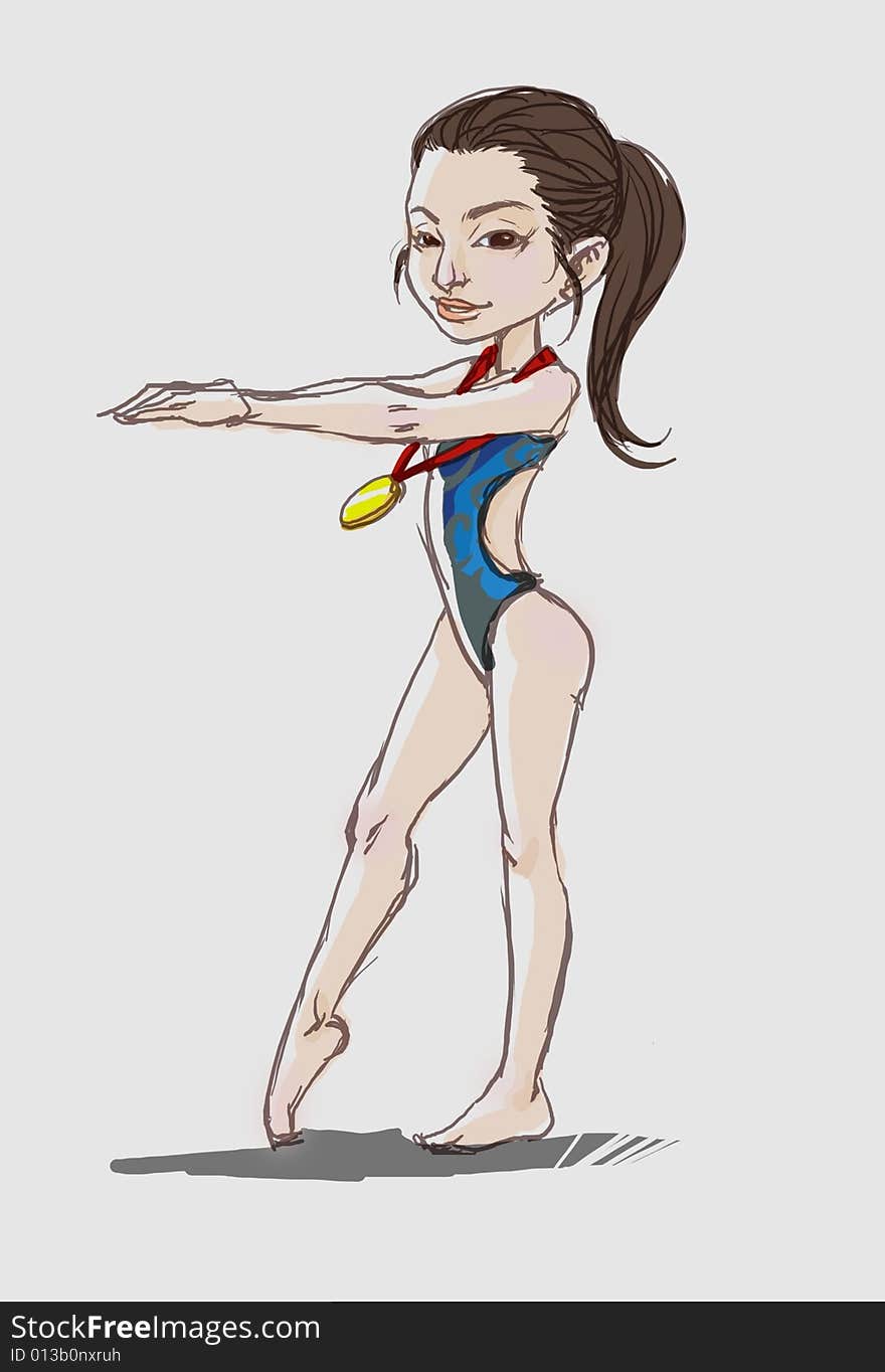 Cartoon diving girl for Olympic games.