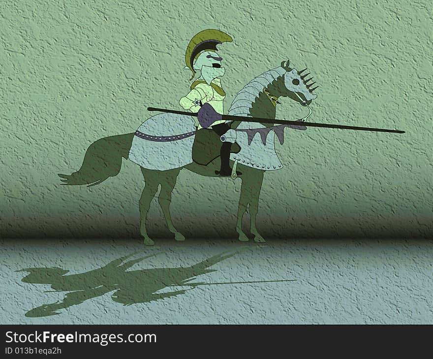 Abstract colored illustration with knight on a horse wearing armor and lance. Abstract colored illustration with knight on a horse wearing armor and lance