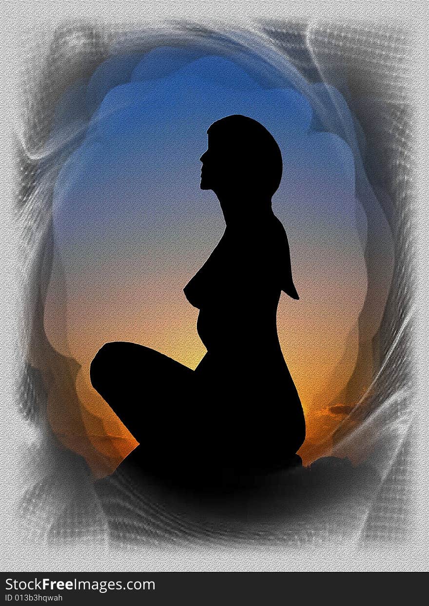 Background of a silhouette of woman to the sunset. Background of a silhouette of woman to the sunset