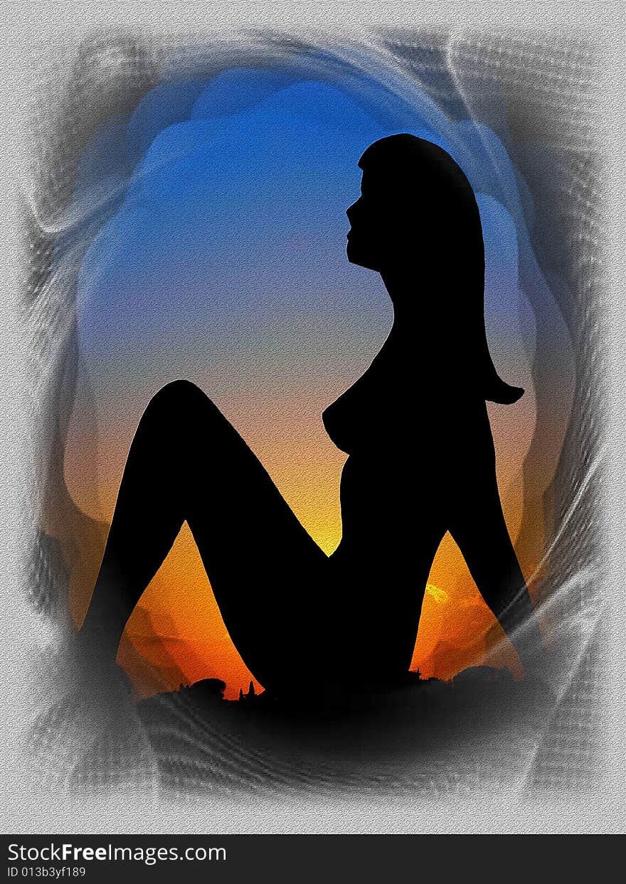 Background of a silhouette of woman to the sunset. Background of a silhouette of woman to the sunset