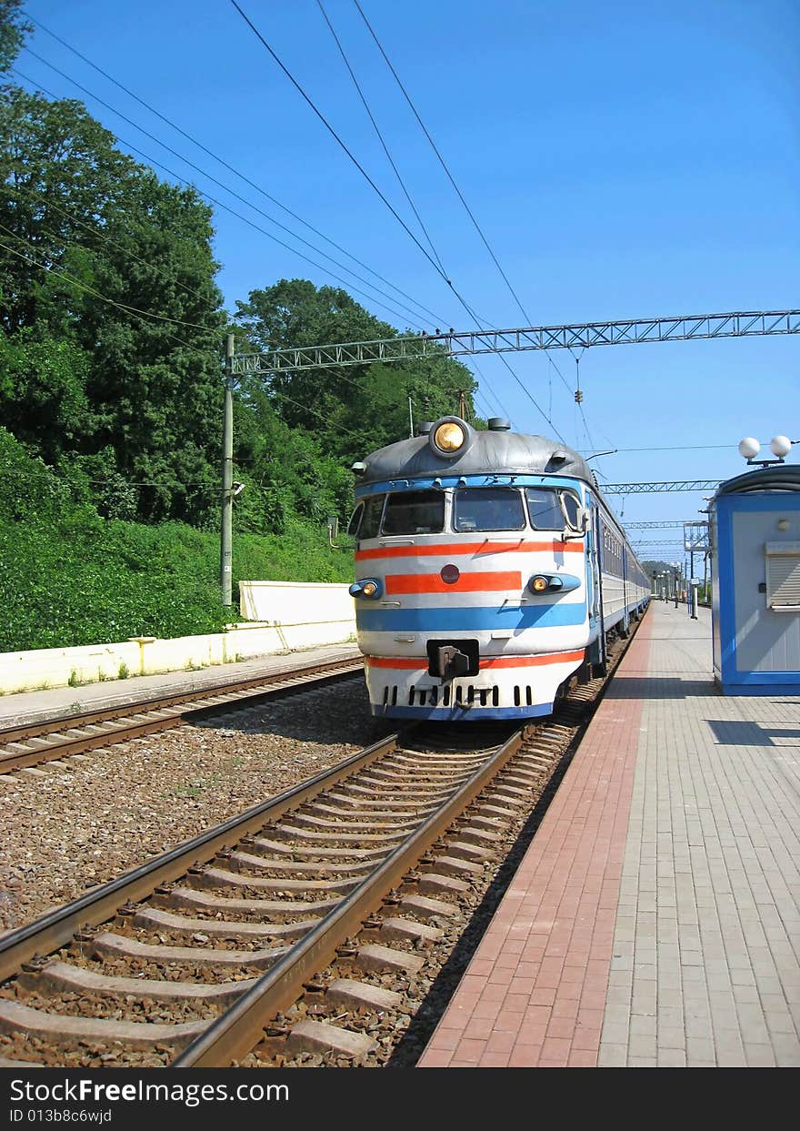 Locomotive arriving at the station