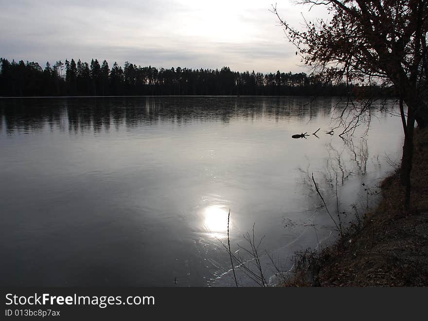 Gray-color lakes view is view of czech lakes