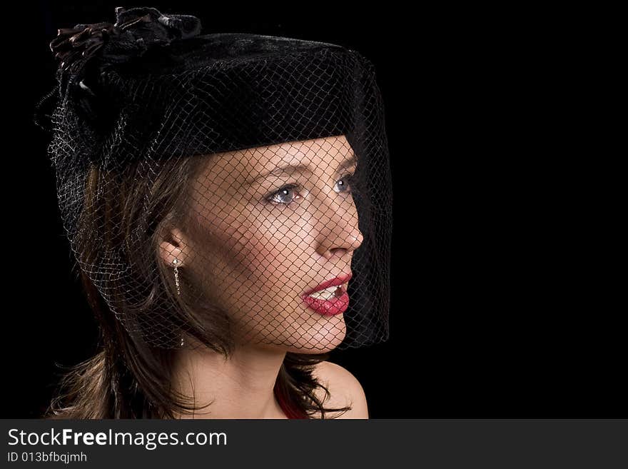 Brunette with net hat