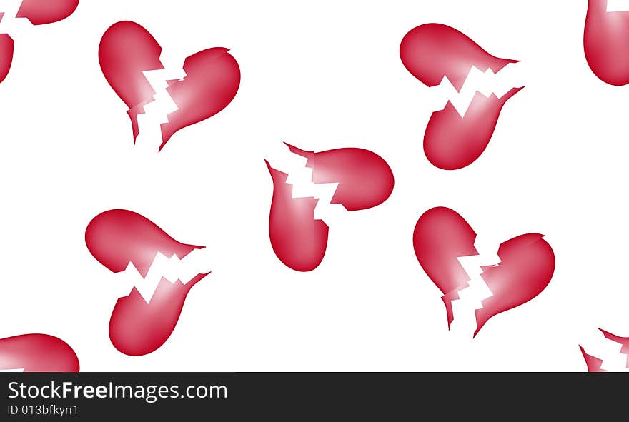 A seamless tile pattern background made out of broken hearts. A seamless tile pattern background made out of broken hearts.