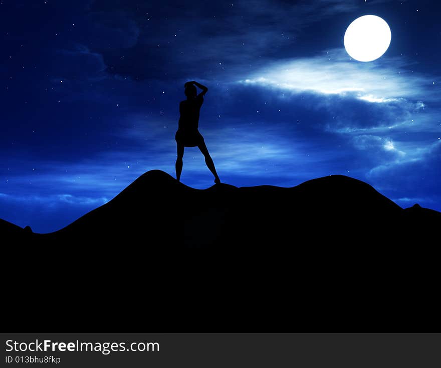 Silhouette Of A Women Standing On Hill 12