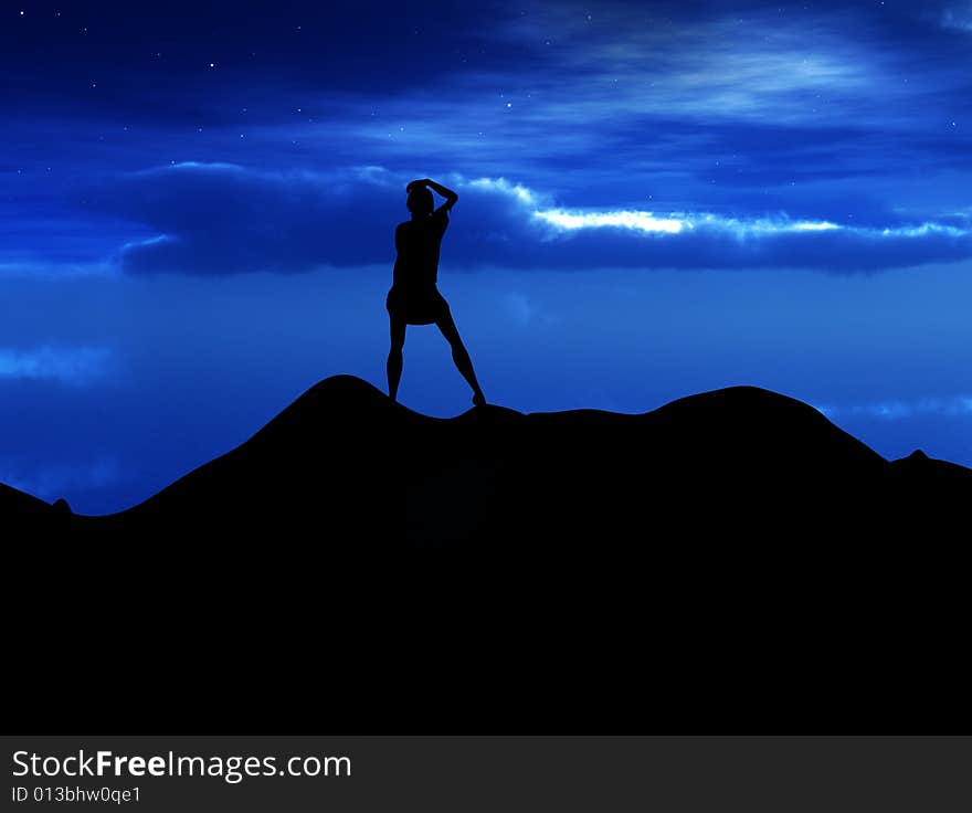 Silhouette Of A Women Standing On Hill 9