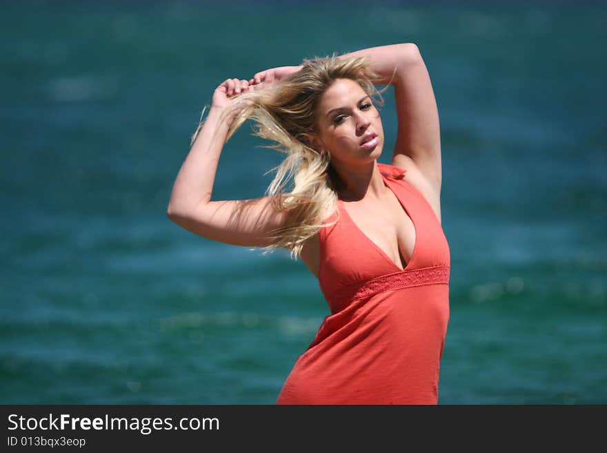 Sexy blond girl in water