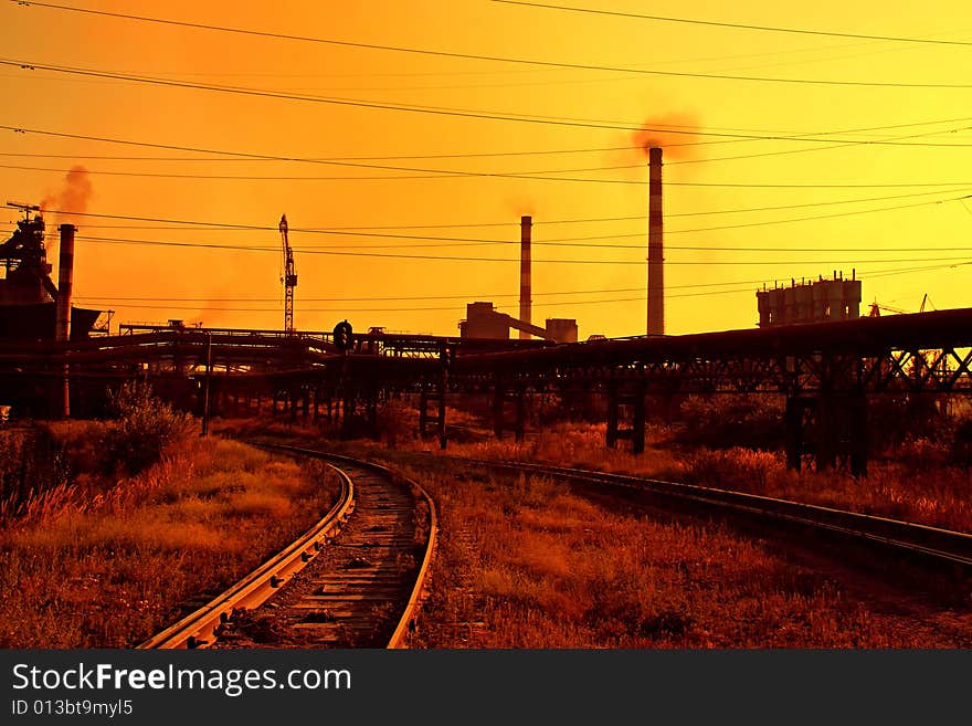 Iron and steel metallurgical plant in red gamma