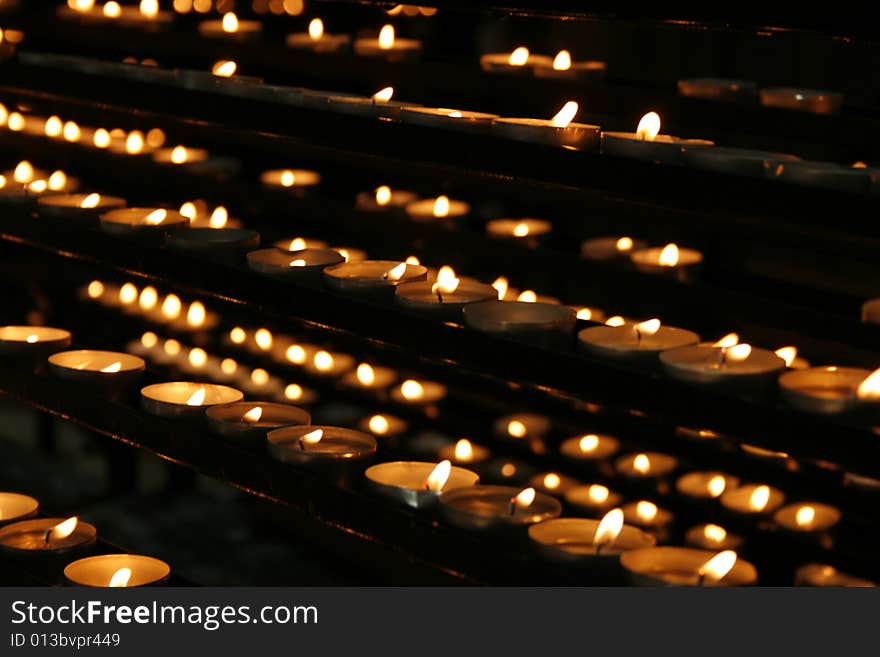 Very romantic candles background in the church