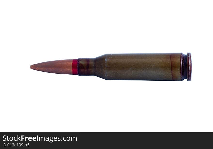 Cartridge of calibre of 5,45 mm on a white background. Cartridge of calibre of 5,45 mm on a white background