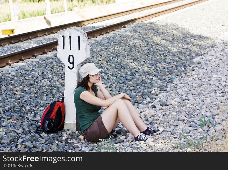 Backpacker taking a brake in the shadow