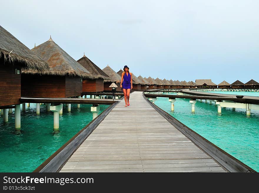 Woman walking on the deck