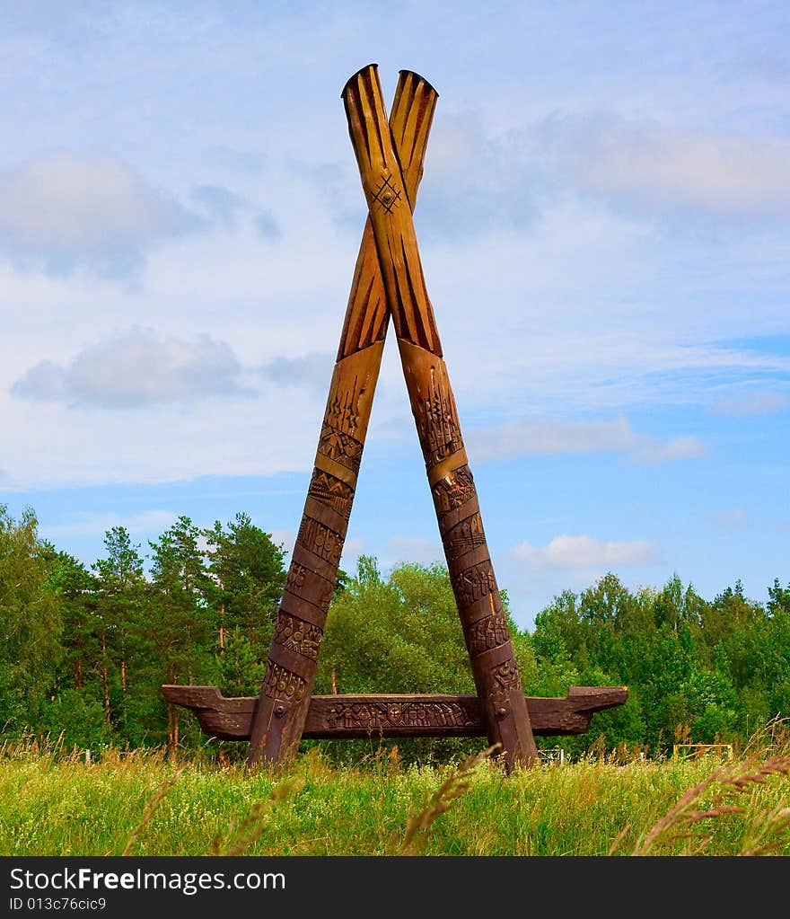 Old wood decoration on field