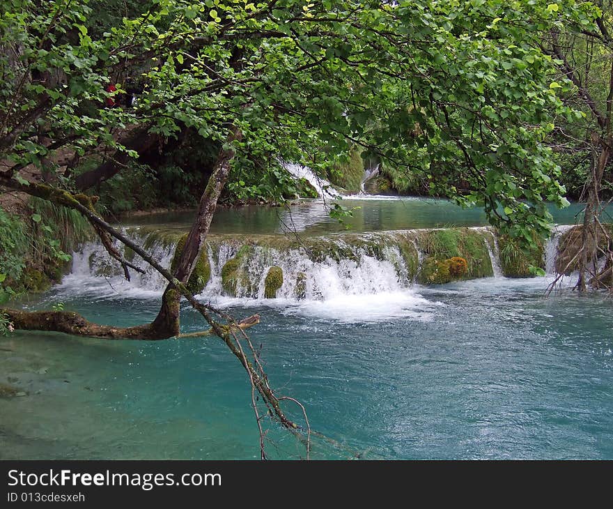 Small waterfall in the woodland, near Lake Plitwitz, Croatia. Small waterfall in the woodland, near Lake Plitwitz, Croatia