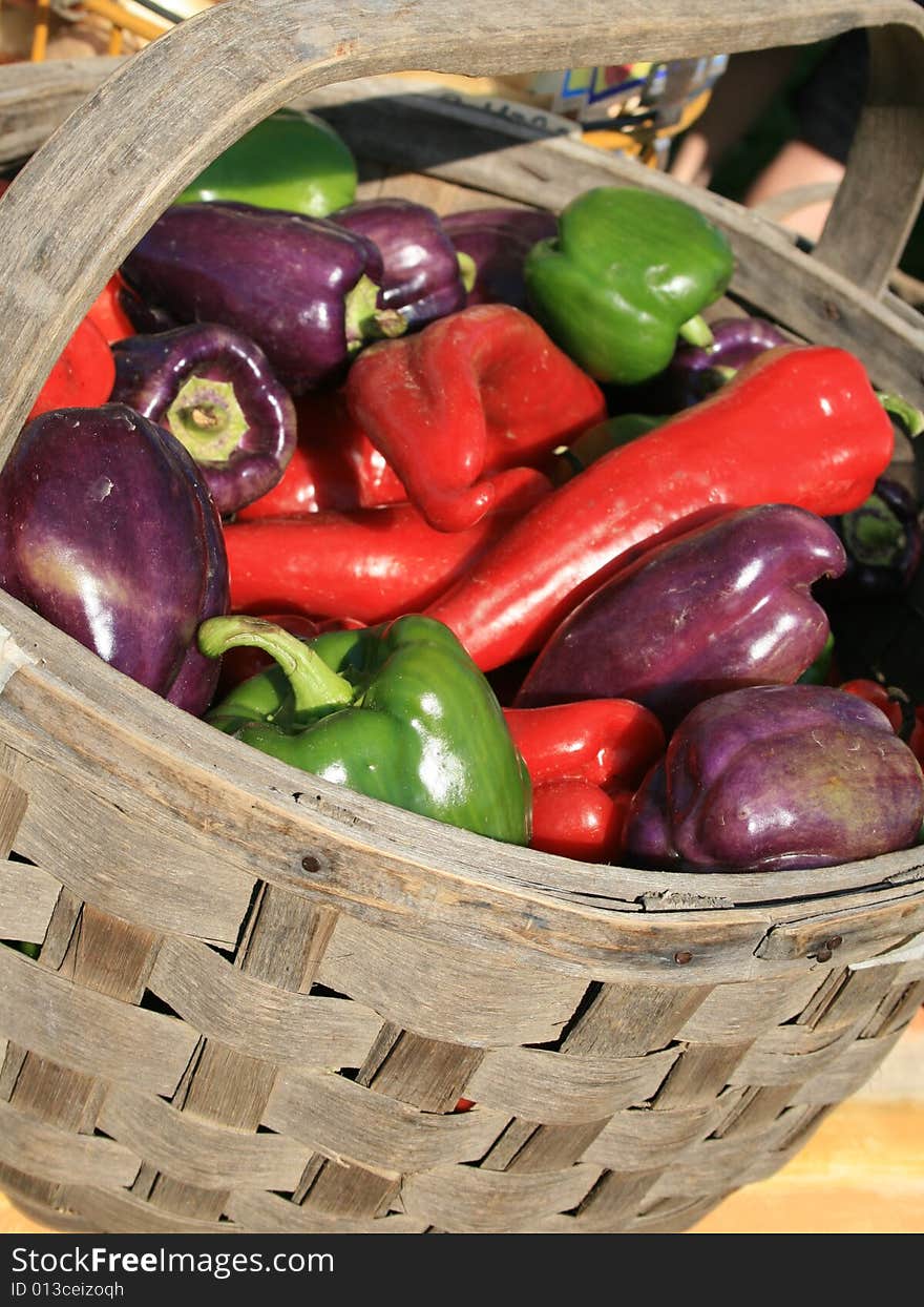 Fresh Peppers In A Basket