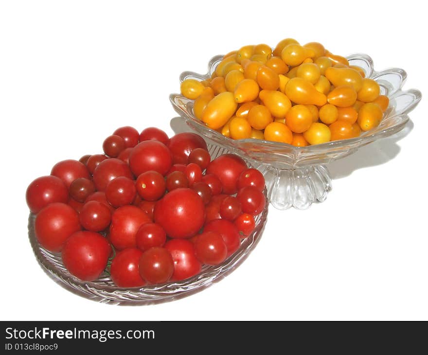 Lot of yellow and red tomatoes