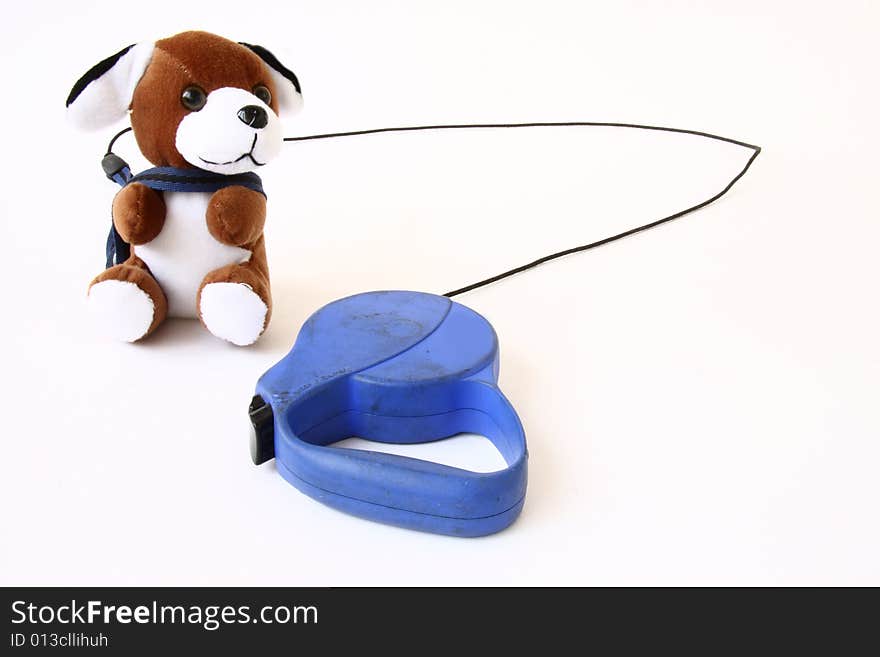 Toy dog on a leash