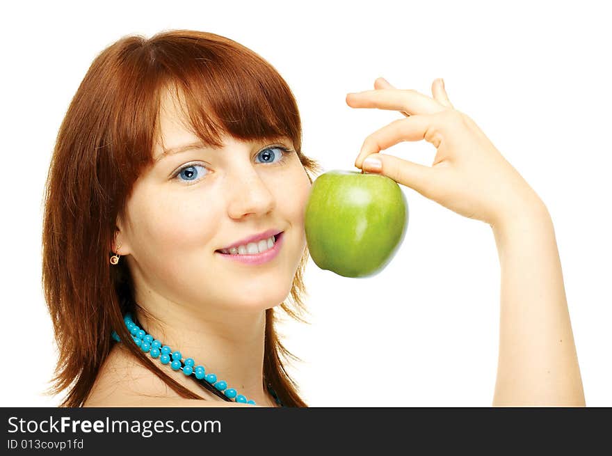 Happy young girl with apple