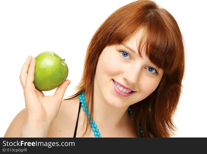 Happy young girl with apple