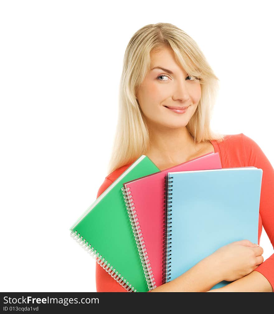 Teenage girl with notebooks