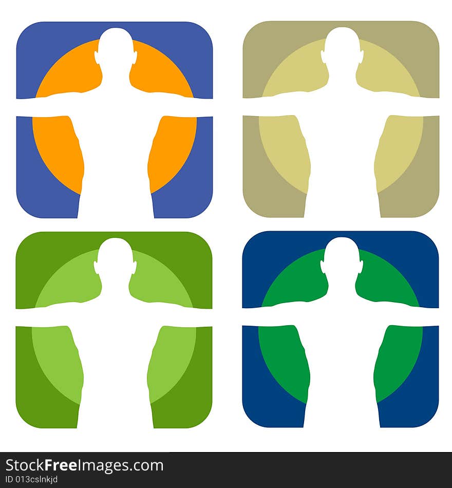 An illustration featuring your choice of 4 male silhouette forms on various colored backgrounds