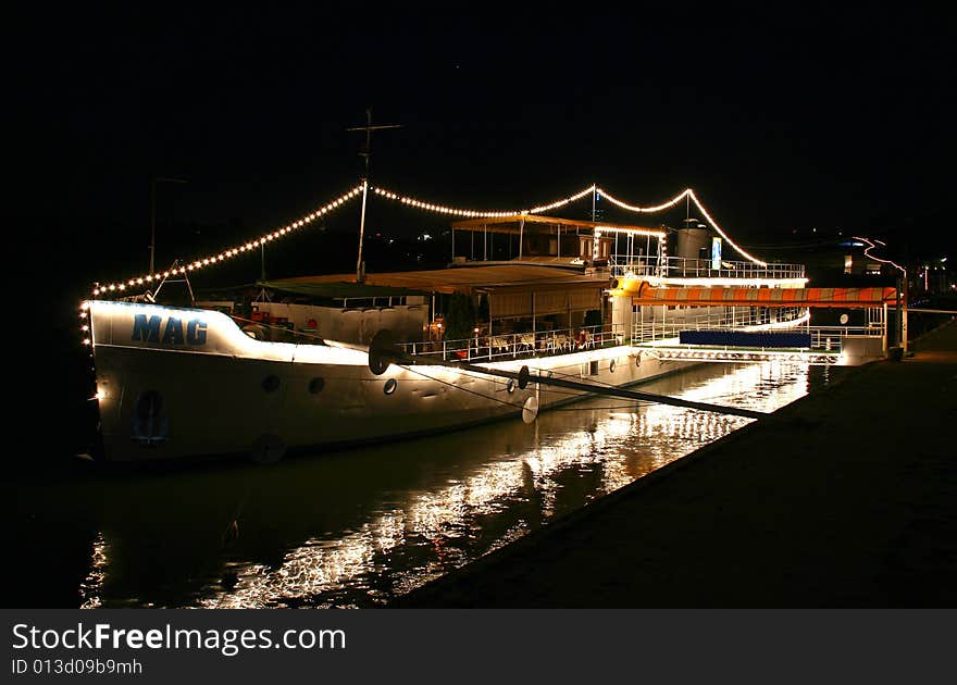 Middle size ship, docked in wharf in Zemun, Serbia.