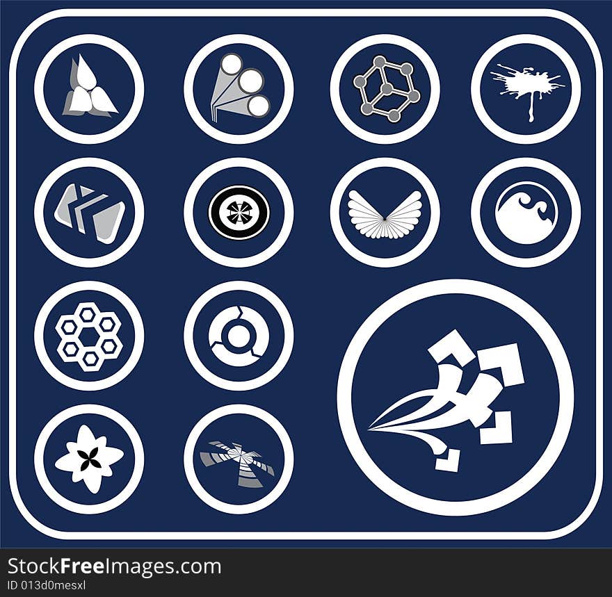 Set buttons - 59_D. Logos and business brands. Set of 13 round vector buttons for web