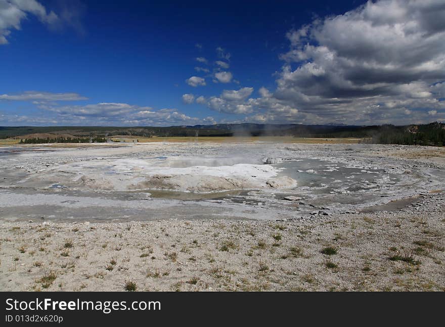 The scenery of Lower Geyser Basin in Yellowstone National Park