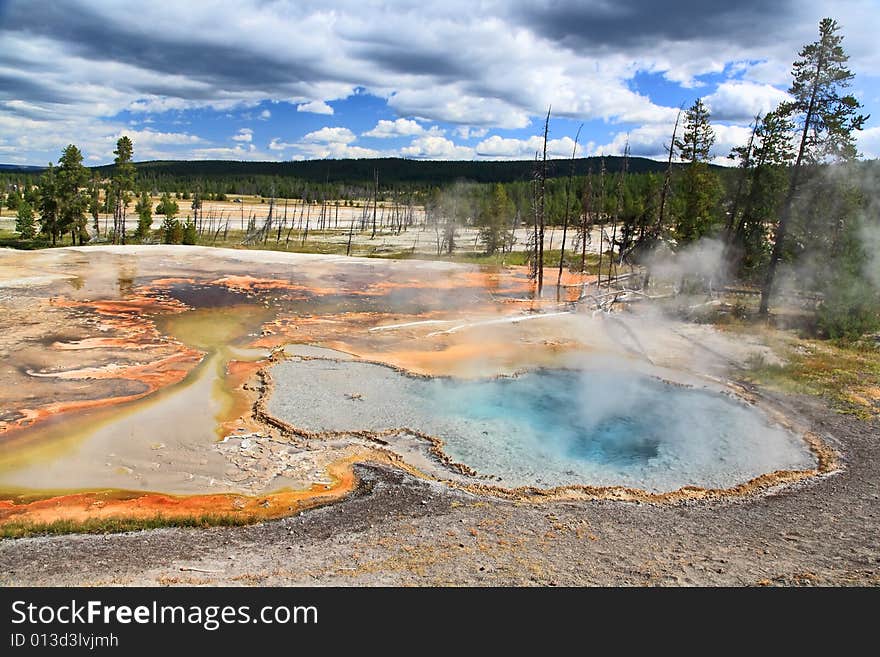 The scenery along the Firehole Lake Drive in Yellowstone National Park