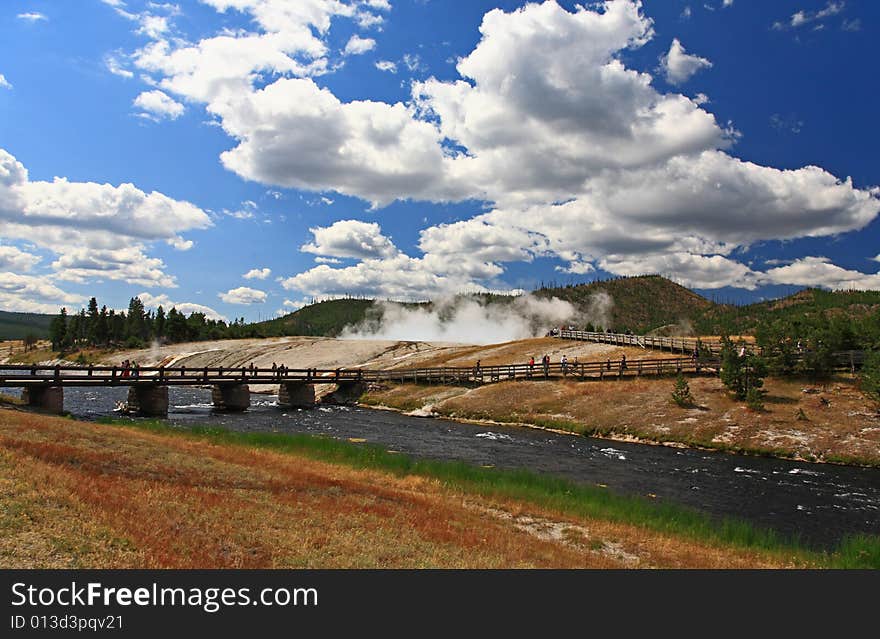 The scenery at Midway Geyser Basin in Yellowstone National Park