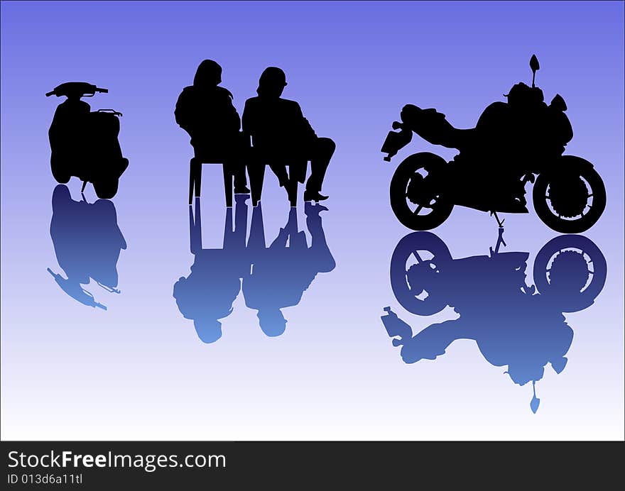 Vector drawing of two motorcyclists on rest. Vector drawing of two motorcyclists on rest