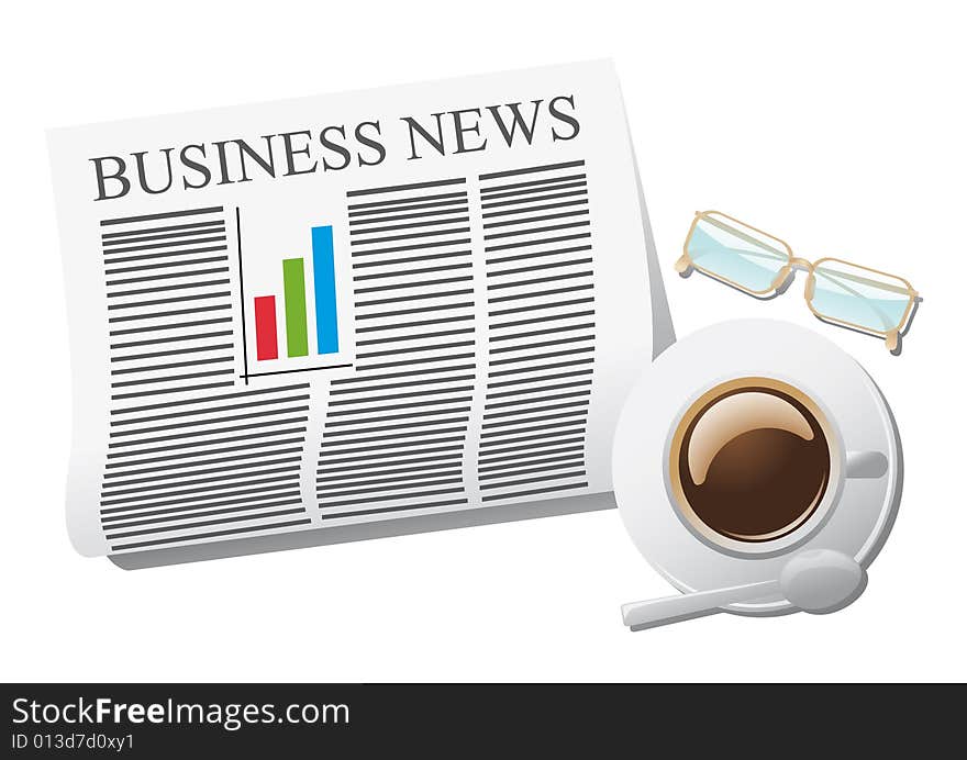 Business concept vector illustration, EPS additional format, coffee newspaper and eye glasses