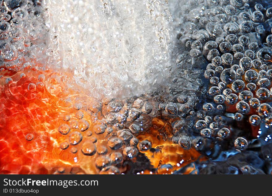 Various fruits in water bubbles close up. Various fruits in water bubbles close up