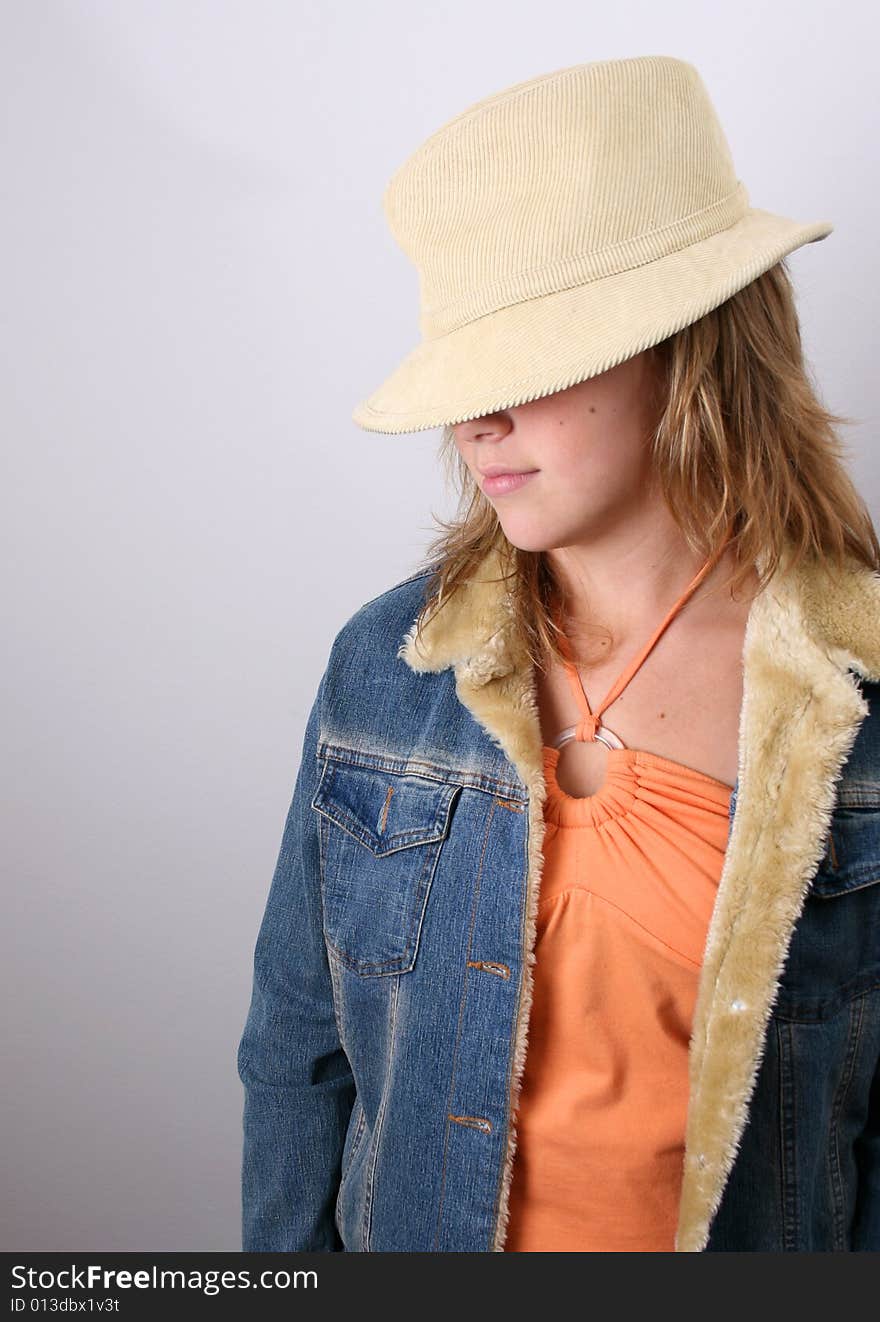 Teenage female model on a white background. Teenage female model on a white background