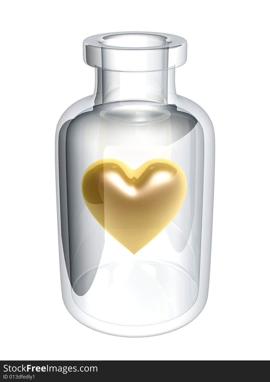 Golden heart in bottle