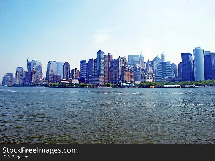 Cityscape of New York City from river. Cityscape of New York City from river