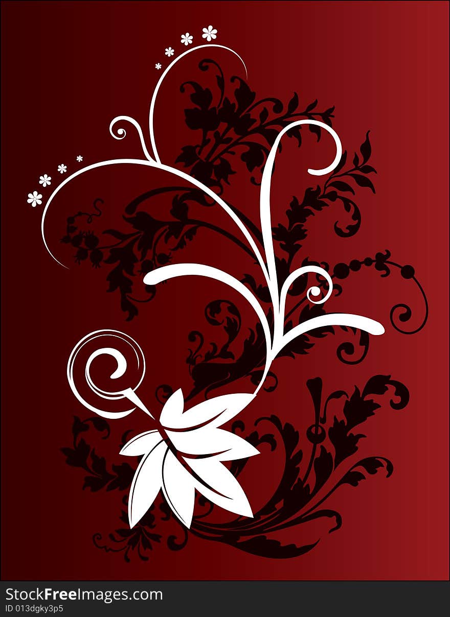 Abstract flower illustration on deep red background. Abstract flower illustration on deep red background