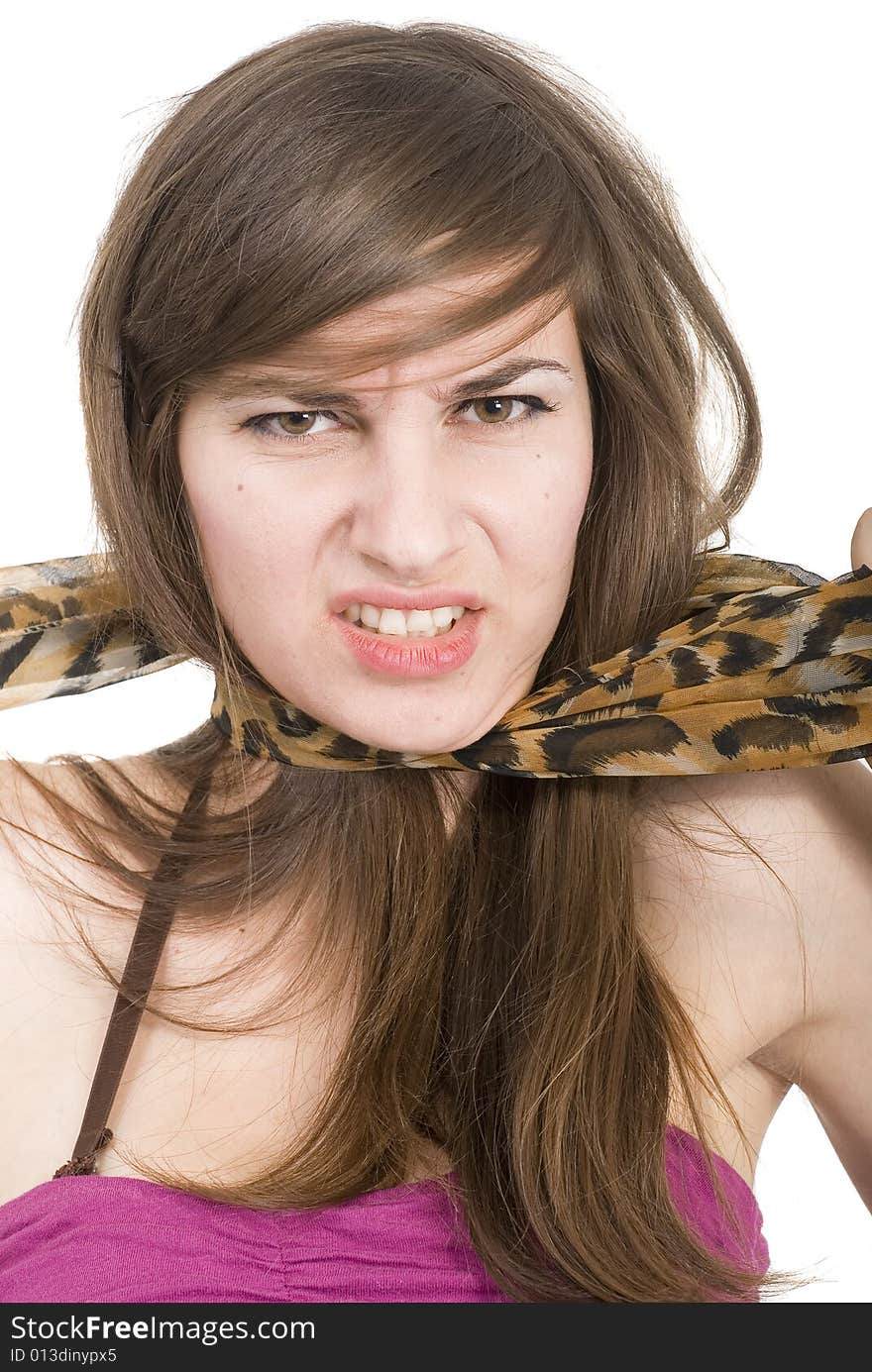 Young girl playing with her scarf. Young girl playing with her scarf